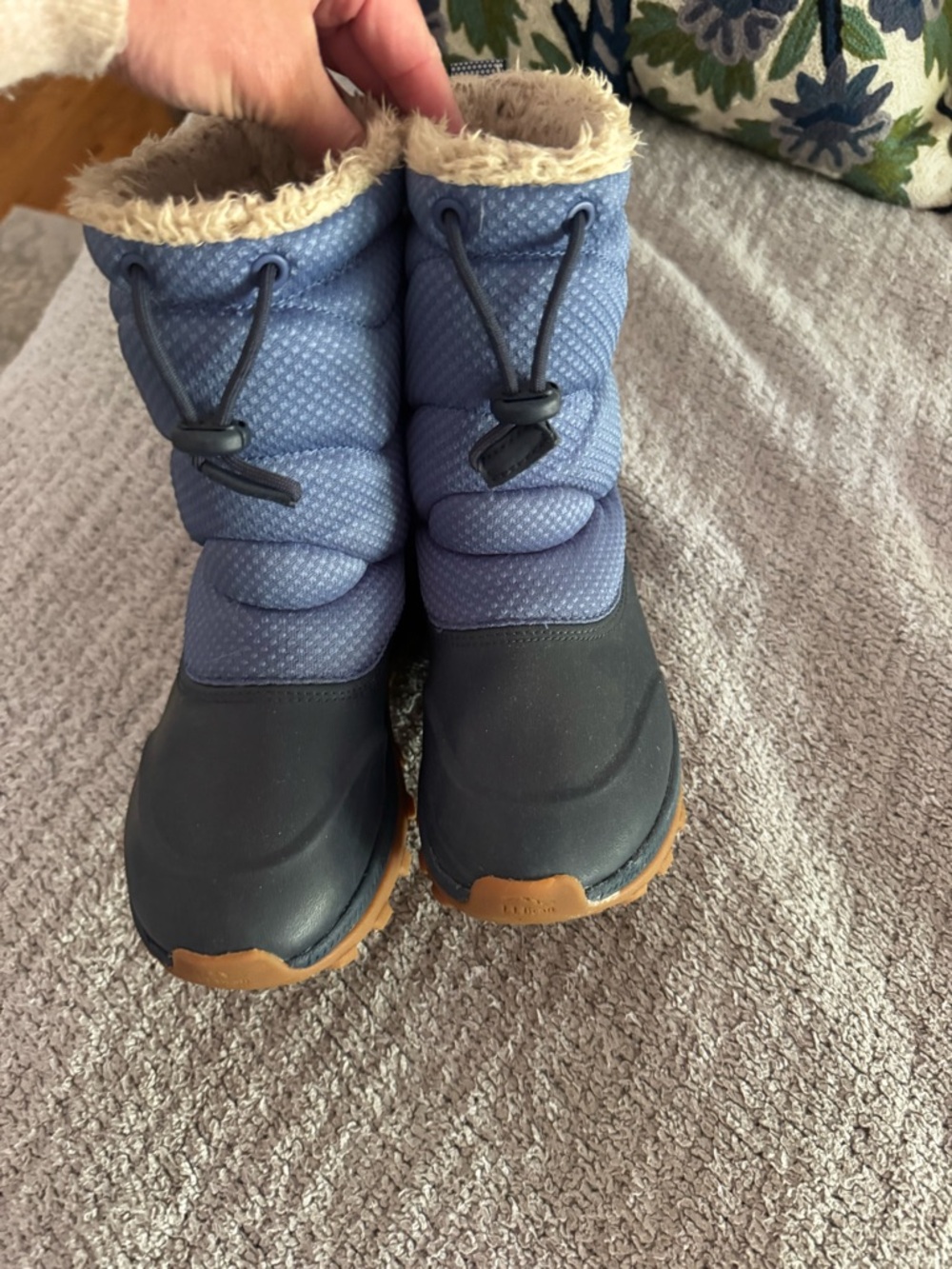 L.L. Bean Kids Blue and Black Insulated Snow Boots with Faux Fur Trim